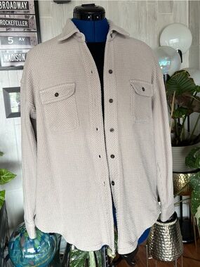 Men's Cream Knit Button-Front Shirt Jacket